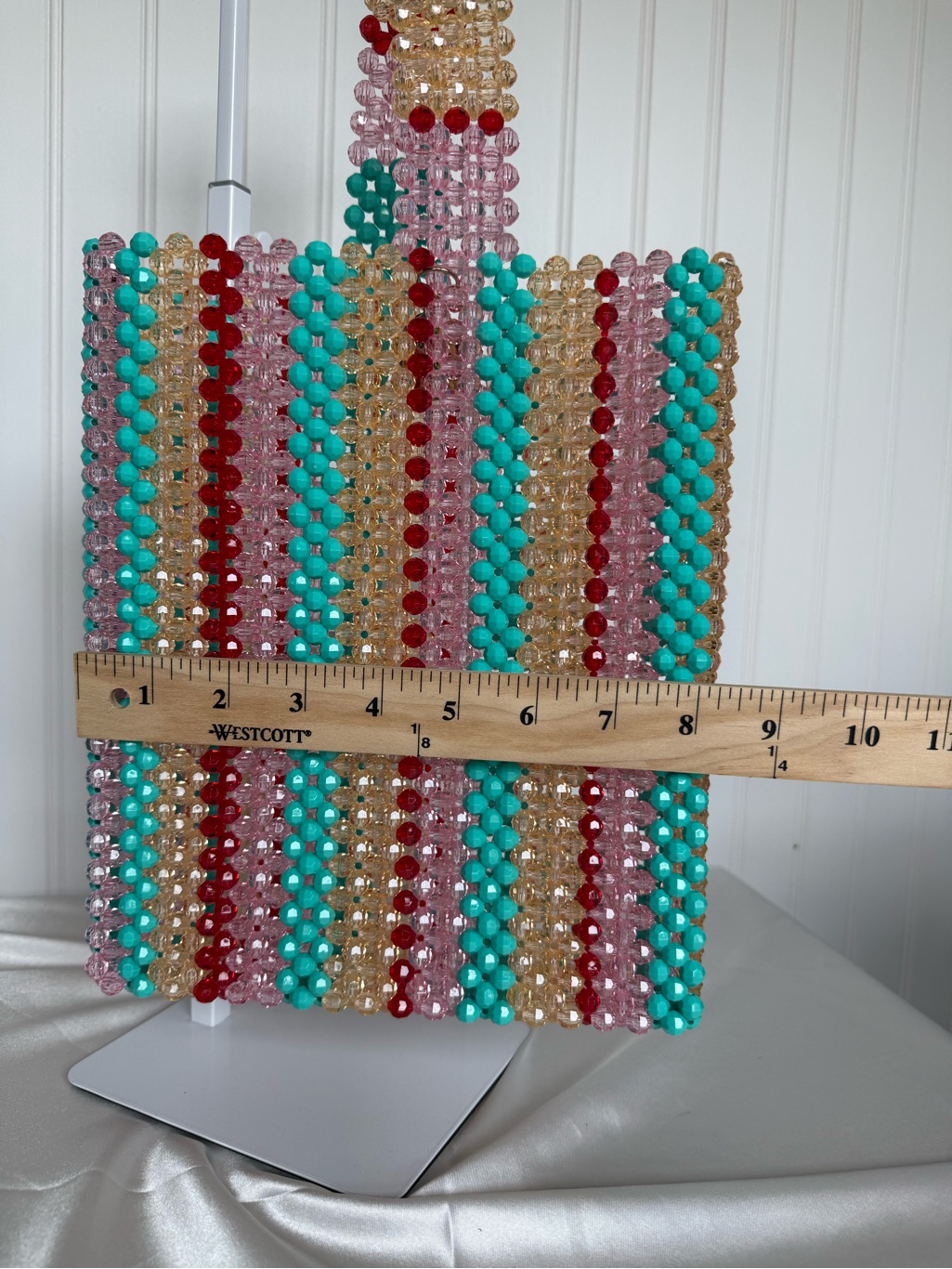 Susan Alexandra Beaded Striped Tote Bag Pink Turquoise Red Rare — image 8 of 8